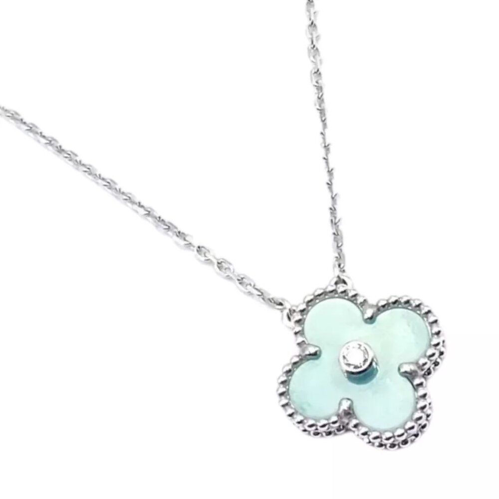 Van Cleef &Arpels Celadon Sèvres Porcelain Diamond 18k Vintage Alhambra Necklace